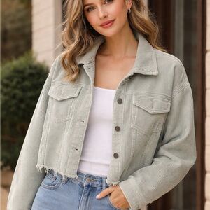 POL Los Angeles baby blue corduroy crop jacket size women’s Large